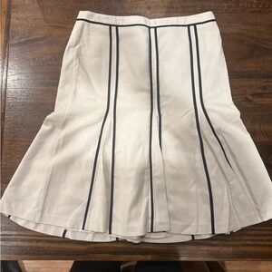 LOFT Cream A-Line Skirt with Black Stripes